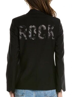 Zadig & Voltaire black rhinestone rock one button tailored blazer size small